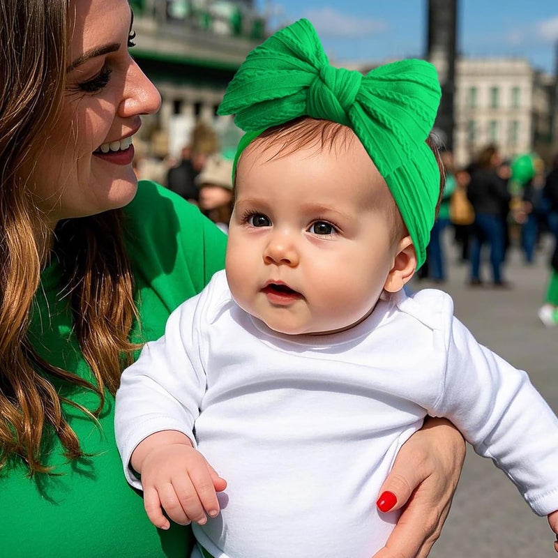 LemonSpace Store Handmade St.Patrick's Day Baby Headbands Green Bow Hairbands Girl Bows Infant Hair Accessories Newborn Soft Stretchy Nylon Baby bows - Image 5